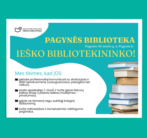 Išeškomas (-a) bibliotekininkas (-ė) Pagynės bibliotekoje